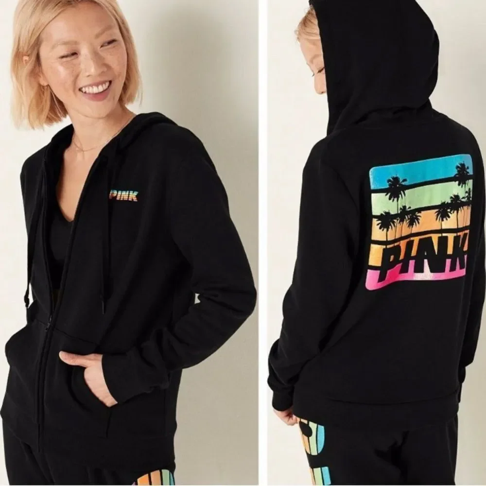 PINK VS TROPICAL SHINE RAINBOW HOODIE LARGE